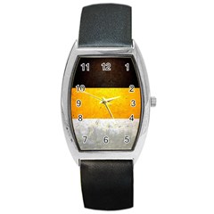 Wooden Board Yellow White Black Barrel Style Metal Watch by Mariart