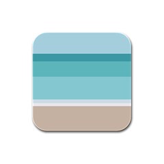 Dachis Beach Line Blue Water Rubber Square Coaster (4 Pack) 