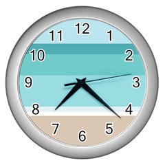 Dachis Beach Line Blue Water Wall Clocks (silver)  by Mariart