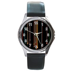 Fallen Christmas Lights And Light Trails Round Metal Watch by Mariart