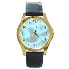 Blue Patterned Aurora Space Round Gold Metal Watch