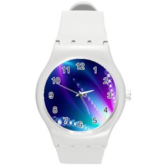 Flow Blue Pink High Definition Round Plastic Sport Watch (m) by Mariart