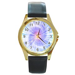 Creation Light Blue White Neon Sun Round Gold Metal Watch