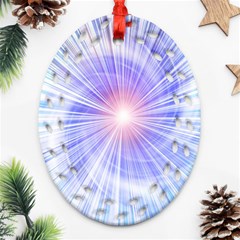 Creation Light Blue White Neon Sun Ornament (oval Filigree) by Mariart