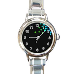 Green Black Widescreen Round Italian Charm Watch