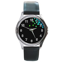 Green Black Widescreen Round Metal Watch