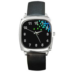 Green Black Widescreen Square Metal Watch