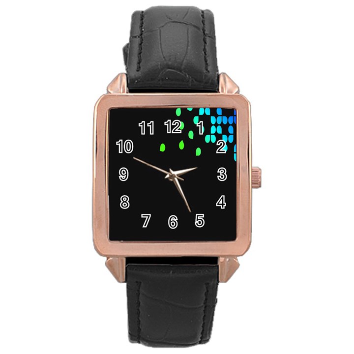 Green Black Widescreen Rose Gold Leather Watch 