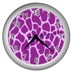 Giraffe Skin Purple Polka Wall Clocks (silver) 