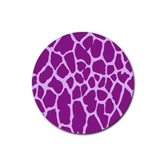 Giraffe Skin Purple Polka Rubber Coaster (round)  by Mariart