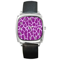 Giraffe Skin Purple Polka Square Metal Watch by Mariart