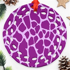 Giraffe Skin Purple Polka Round Filigree Ornament (two Sides) by Mariart