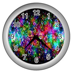 Colorful Bubble Shining Soap Rainbow Wall Clocks (silver)  by Mariart