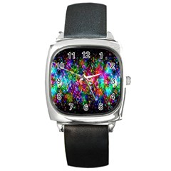 Colorful Bubble Shining Soap Rainbow Square Metal Watch by Mariart