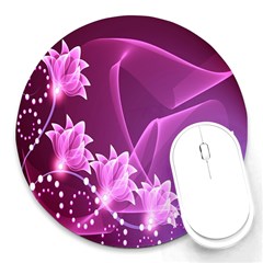 Lotus Sunflower Sakura Flower Floral Pink Purple Polka Leaf Polkadot Waves Wave Chevron Round Mousepads by Mariart