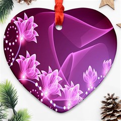 Lotus Sunflower Sakura Flower Floral Pink Purple Polka Leaf Polkadot Waves Wave Chevron Ornament (heart)