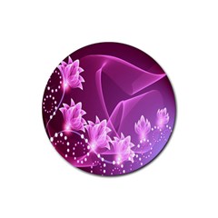 Lotus Sunflower Sakura Flower Floral Pink Purple Polka Leaf Polkadot Waves Wave Chevron Rubber Coaster (round)  by Mariart