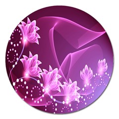 Lotus Sunflower Sakura Flower Floral Pink Purple Polka Leaf Polkadot Waves Wave Chevron Magnet 5  (round) by Mariart