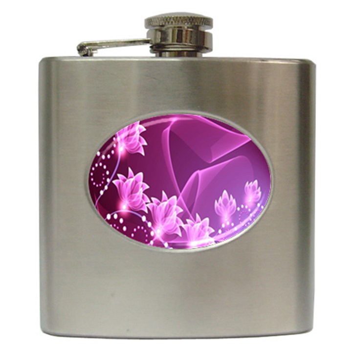 Lotus Sunflower Sakura Flower Floral Pink Purple Polka Leaf Polkadot Waves Wave Chevron Hip Flask (6 oz)