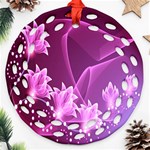 Lotus Sunflower Sakura Flower Floral Pink Purple Polka Leaf Polkadot Waves Wave Chevron Ornament (Round Filigree) Front