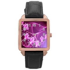 Lotus Sunflower Sakura Flower Floral Pink Purple Polka Leaf Polkadot Waves Wave Chevron Rose Gold Leather Watch  by Mariart