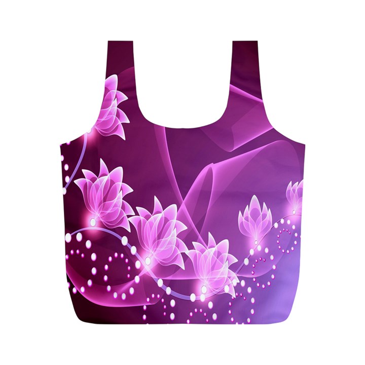 Lotus Sunflower Sakura Flower Floral Pink Purple Polka Leaf Polkadot Waves Wave Chevron Full Print Recycle Bags (M) 