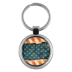 Grunge Ripped Paper Usa Flag Key Chains (round)  by Mariart