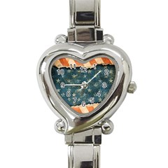 Grunge Ripped Paper Usa Flag Heart Italian Charm Watch