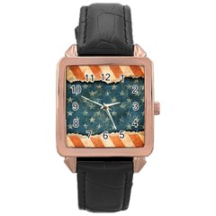 Grunge Ripped Paper Usa Flag Rose Gold Leather Watch  by Mariart