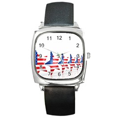 Multiple Us Flag Stars Line Slide Square Metal Watch by Mariart