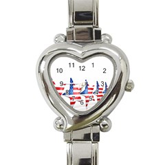 Multiple Us Flag Stars Line Slide Heart Italian Charm Watch