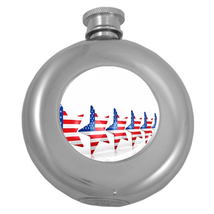 Multiple Us Flag Stars Line Slide Round Hip Flask (5 oz)