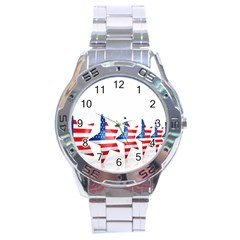 Multiple Us Flag Stars Line Slide Stainless Steel Analogue Watch by Mariart