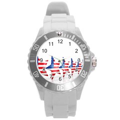 Multiple Us Flag Stars Line Slide Round Plastic Sport Watch (l) by Mariart