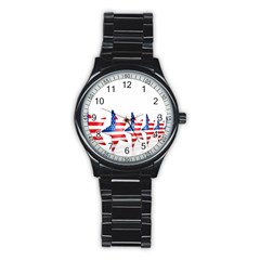 Multiple Us Flag Stars Line Slide Stainless Steel Round Watch by Mariart