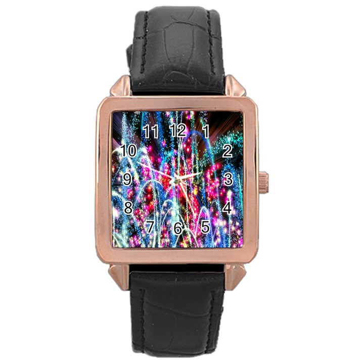 Fireworks Rainbow Rose Gold Leather Watch 