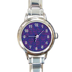 Grid Lines Square Pink Cyan Purple Blue Squares Lines Plaid Round Italian Charm Watch