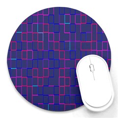 Grid Lines Square Pink Cyan Purple Blue Squares Lines Plaid Round Mousepads by Mariart