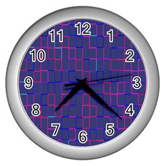 Grid Lines Square Pink Cyan Purple Blue Squares Lines Plaid Wall Clocks (silver)  by Mariart