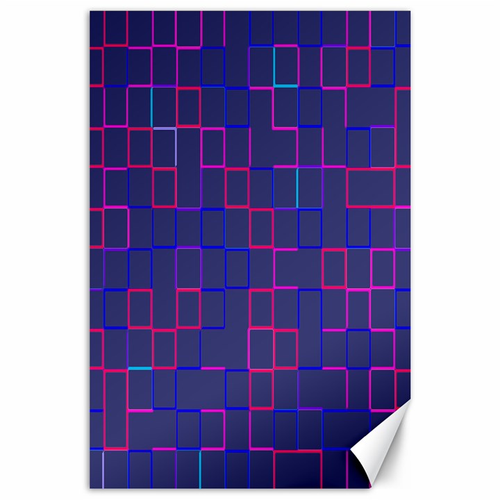 Grid Lines Square Pink Cyan Purple Blue Squares Lines Plaid Canvas 24  x 36 