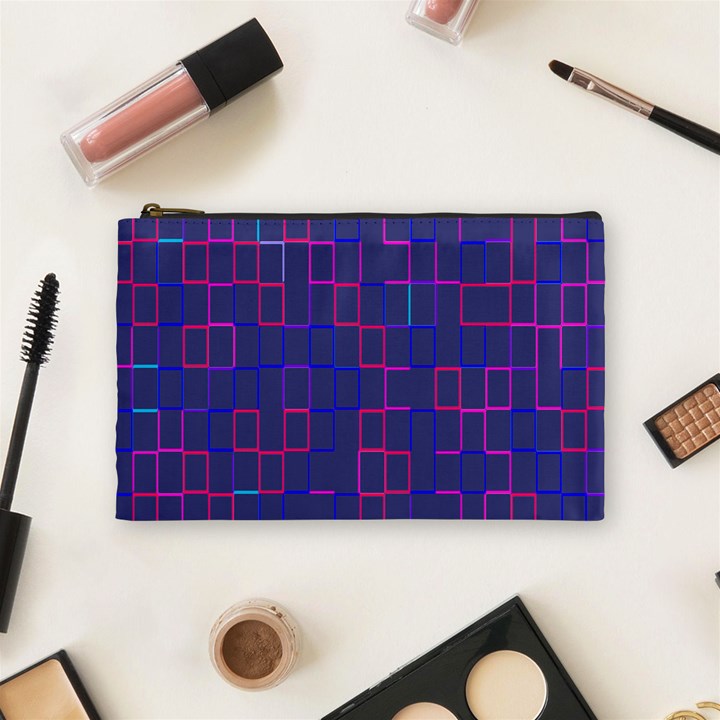 Grid Lines Square Pink Cyan Purple Blue Squares Lines Plaid Cosmetic Bag (Medium) 