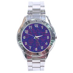 Grid Lines Square Pink Cyan Purple Blue Squares Lines Plaid Stainless Steel Analogue Watch by Mariart