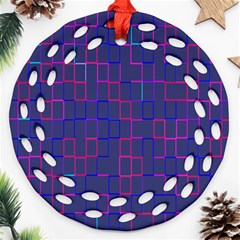 Grid Lines Square Pink Cyan Purple Blue Squares Lines Plaid Ornament (round Filigree) by Mariart