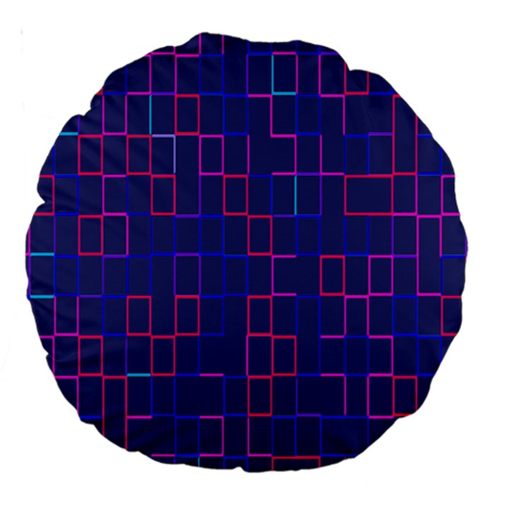 Grid Lines Square Pink Cyan Purple Blue Squares Lines Plaid Large 18  Premium Round Cushions