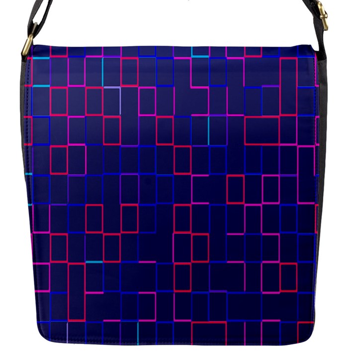 Grid Lines Square Pink Cyan Purple Blue Squares Lines Plaid Flap Messenger Bag (S)