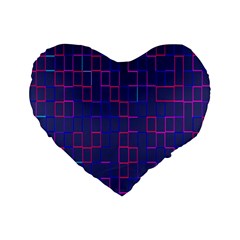 Grid Lines Square Pink Cyan Purple Blue Squares Lines Plaid Standard 16  Premium Flano Heart Shape Cushions by Mariart