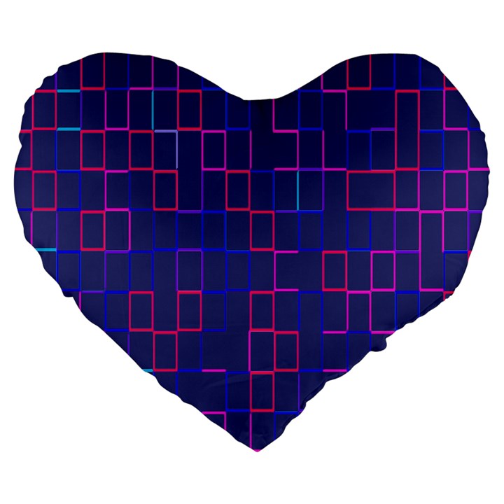 Grid Lines Square Pink Cyan Purple Blue Squares Lines Plaid Large 19  Premium Flano Heart Shape Cushions