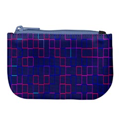 Grid Lines Square Pink Cyan Purple Blue Squares Lines Plaid Large Coin Purse by Mariart