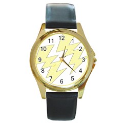 Lightning Yellow Round Gold Metal Watch by Mariart