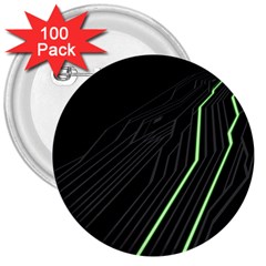 Green Lines Black Anime Arrival Night Light 3  Buttons (100 Pack)  by Mariart